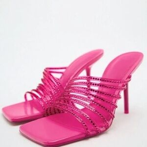 Zara Pink Rhinestone Vinyl High Heel Sandals Sz EU41 Sz 10